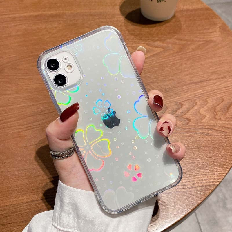 holographic heart & flower transparent case