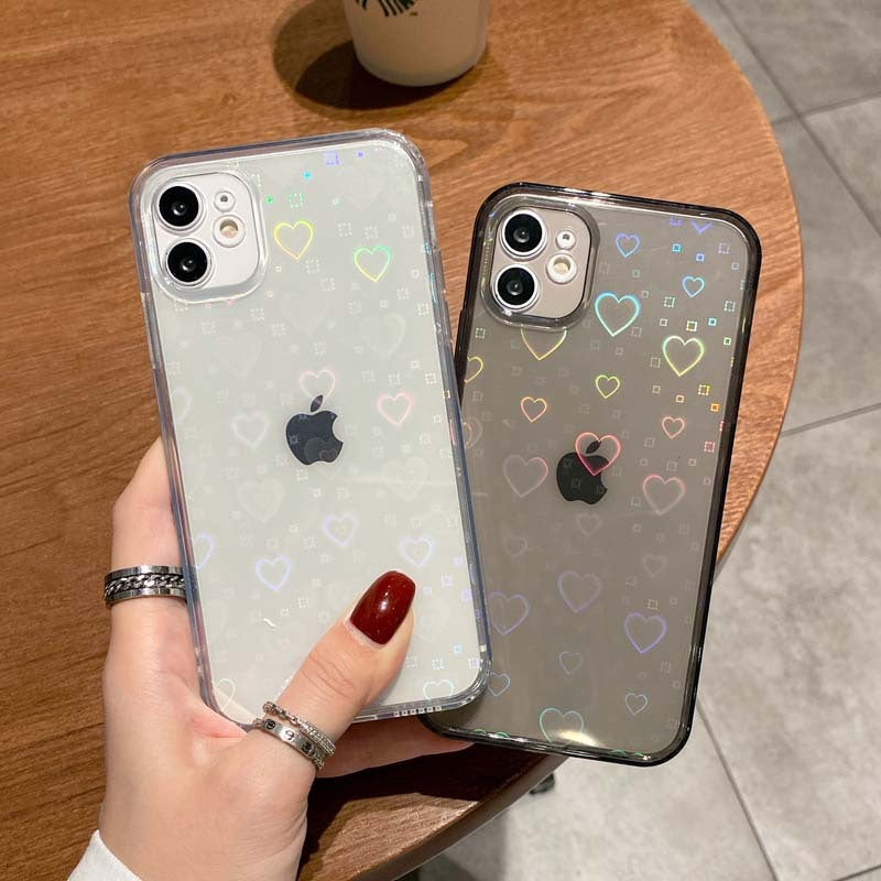 holographic heart & flower transparent case