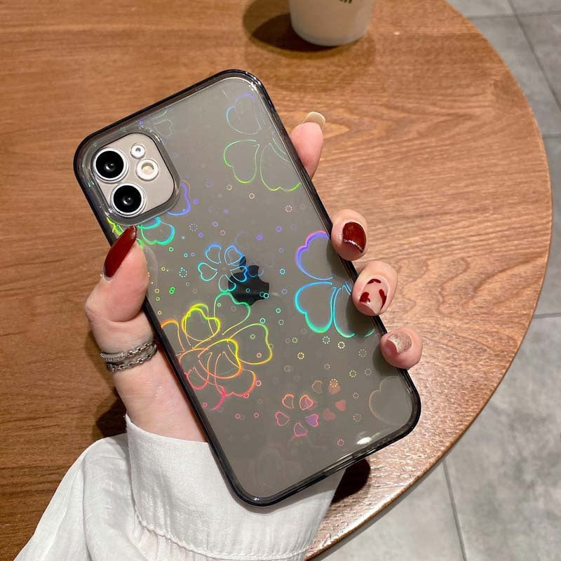 holographic heart & flower transparent case