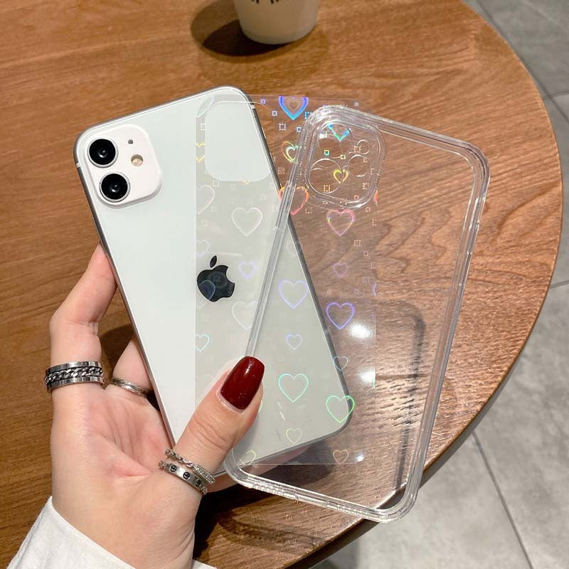 holographic heart & flower transparent case