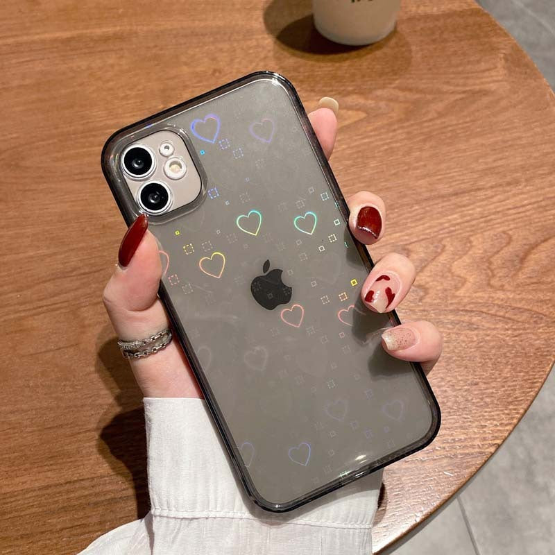 holographic heart & flower transparent case