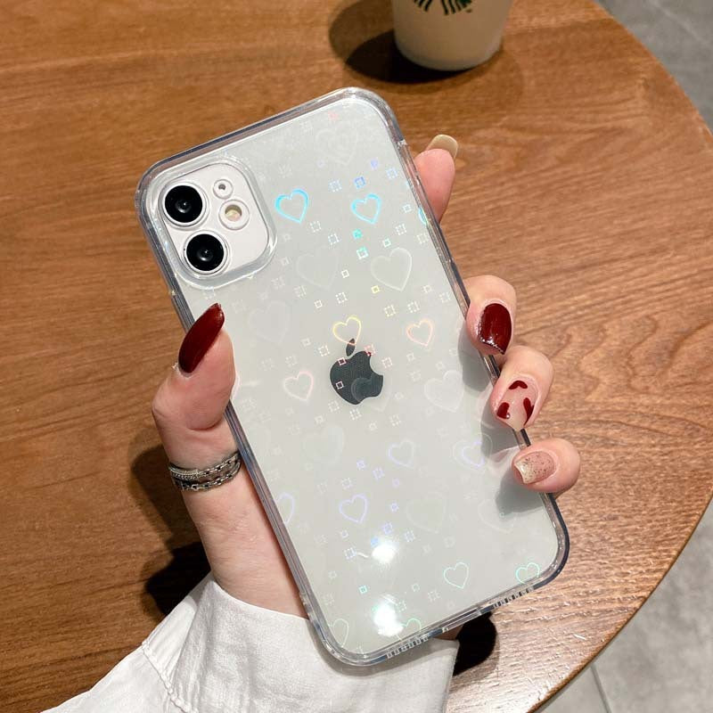 holographic heart & flower transparent case